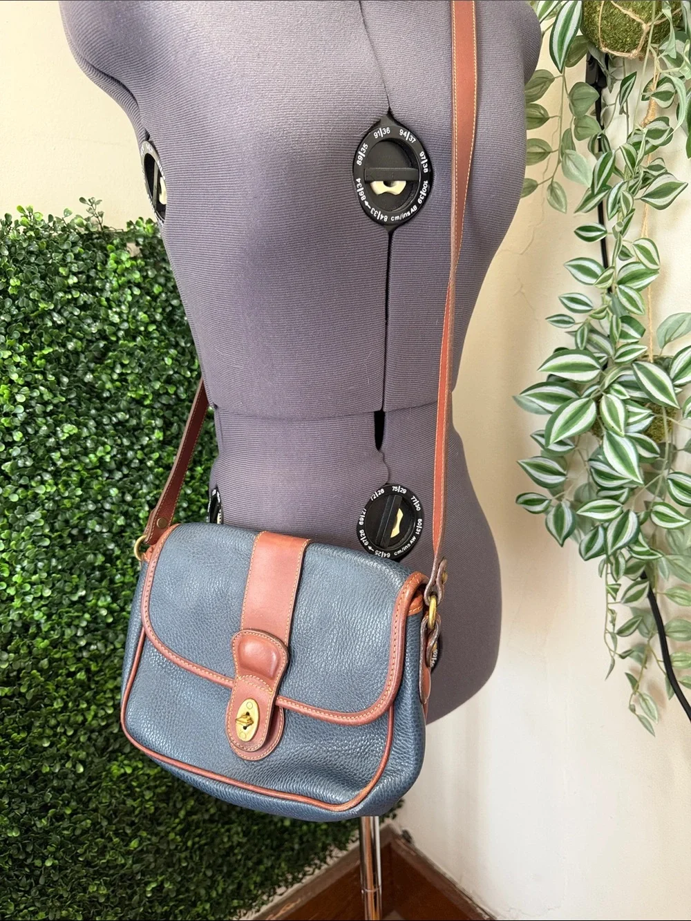 Coach Pebbled Leather Crossbody in Blue with Brown Trim